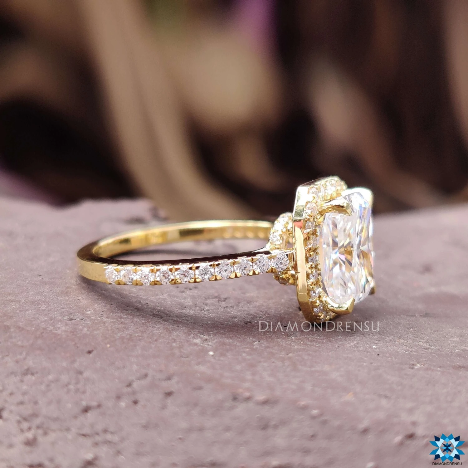 1.82 CT Radiant Petite Pave Halo And Hidden Halo Moissanite Engagement Ring - Image 3