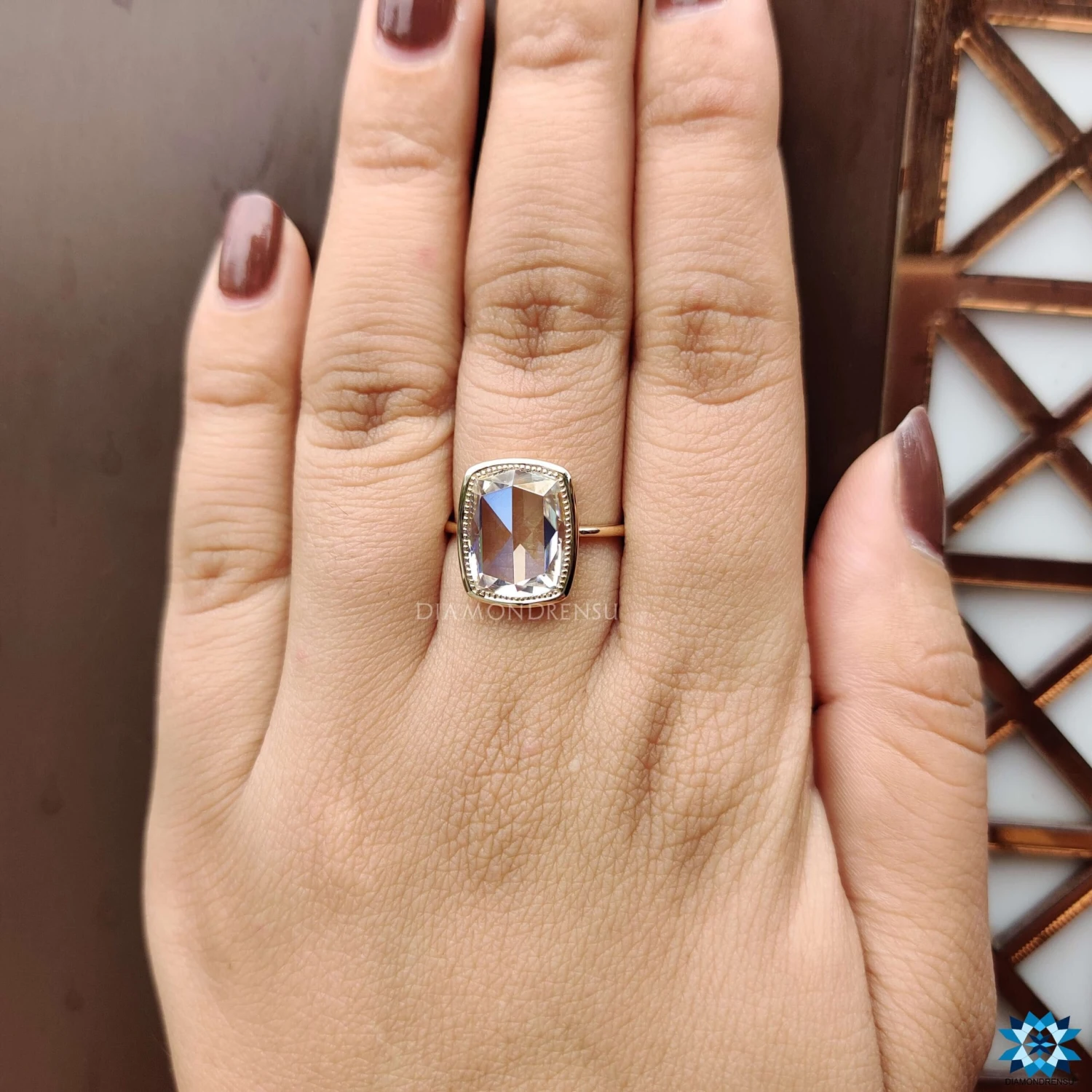 4.67 CT Cushion Rose Cut Milgrain Bezel Set Unique Open Gallery Simple Solitaire Moissanite Engagement Ring - Image 7