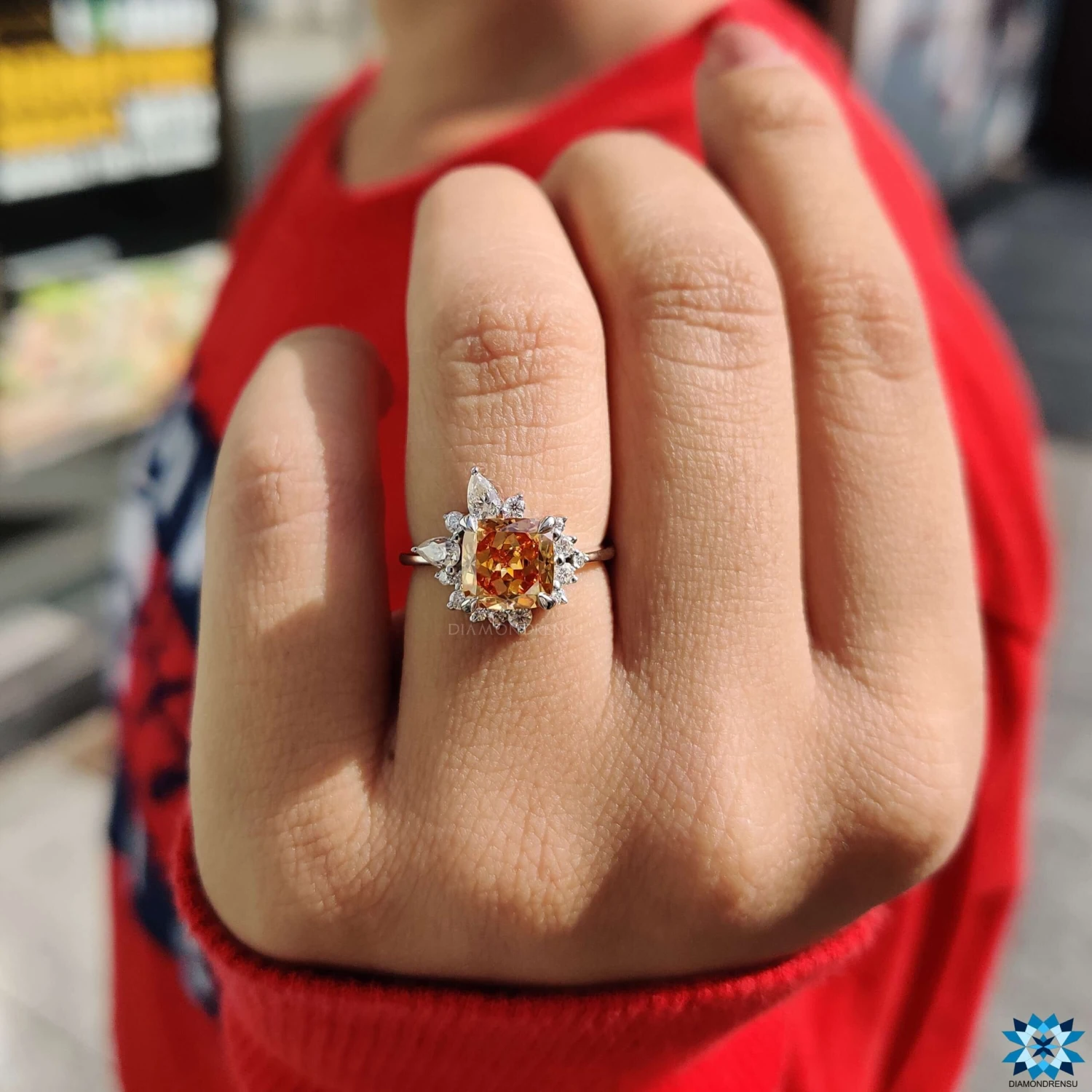 Vintage Style Engagement Ring, 2.3 TW Orange Cushion Rensu Cut Anniversary Gift Ring - Image 8