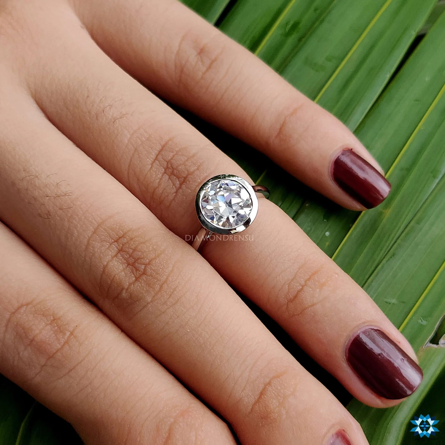 1.89 CT Round Old European Cut Bezel Set Moissanite Solitaire Ring - Image 2