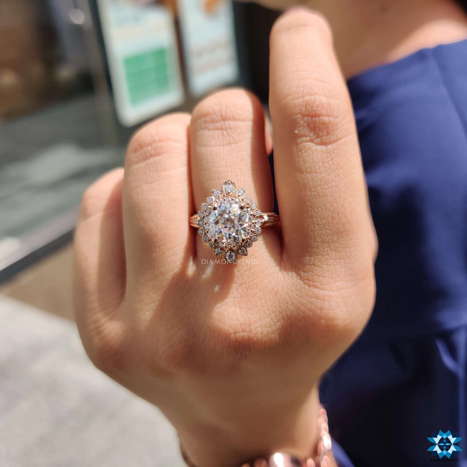 Art Nouveau 2.54 TW Round Old European Cut Halo Engagement Ring - Image 2