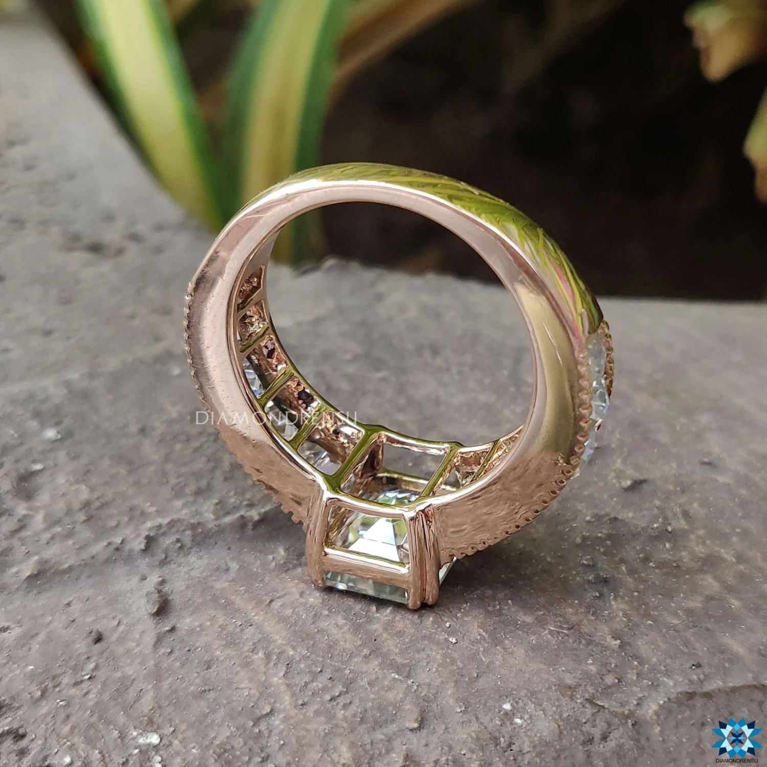 Vintage Ring - 7.17 CT Emerald French Cut Channel Set Moissanite Ring - Image 6