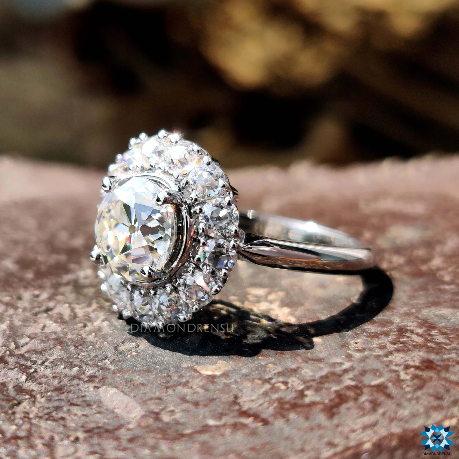 2.38 TW Round Old European Cut Dazzling Cluster Halo Engagement Ring - Image 4