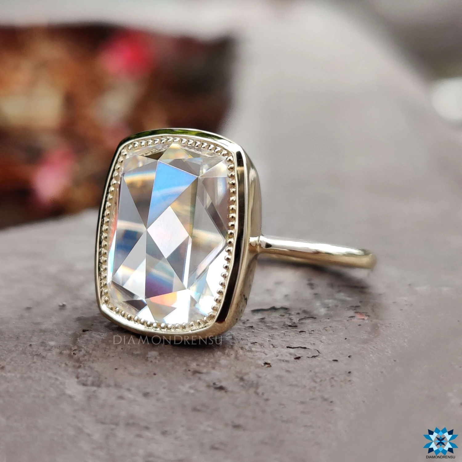 4.67 CT Cushion Rose Cut Milgrain Bezel Set Unique Open Gallery Simple Solitaire Moissanite Engagement Ring - Image 3