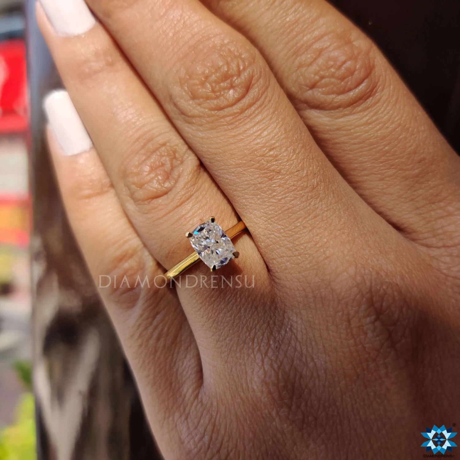 1.25 CT Cushion Cut Amazing Cathedral Set Moissanite Engagement Ring - Image 2