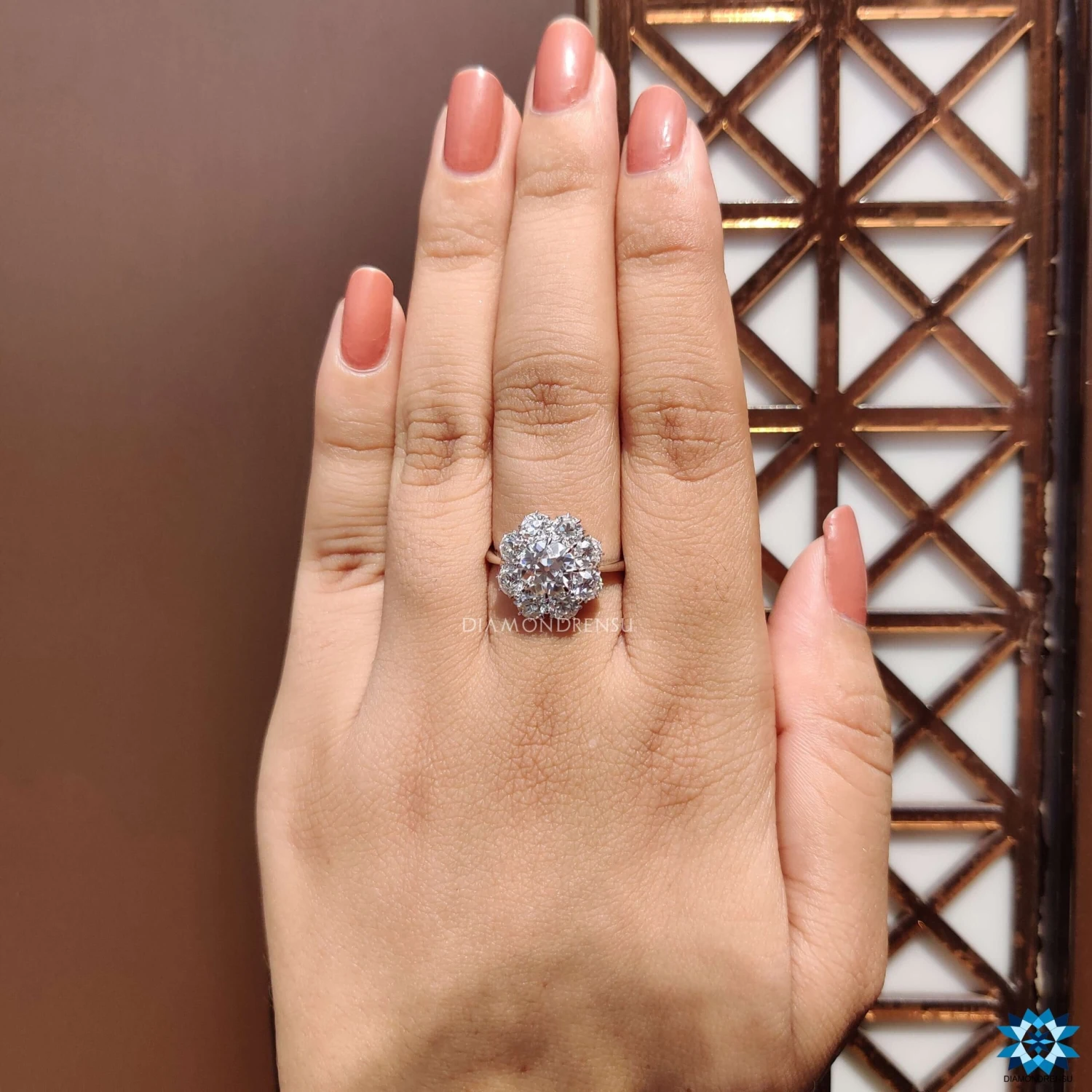 Cluster Halo 3.41 TW Old European Cut Moissanite Wedding Ring - Image 8