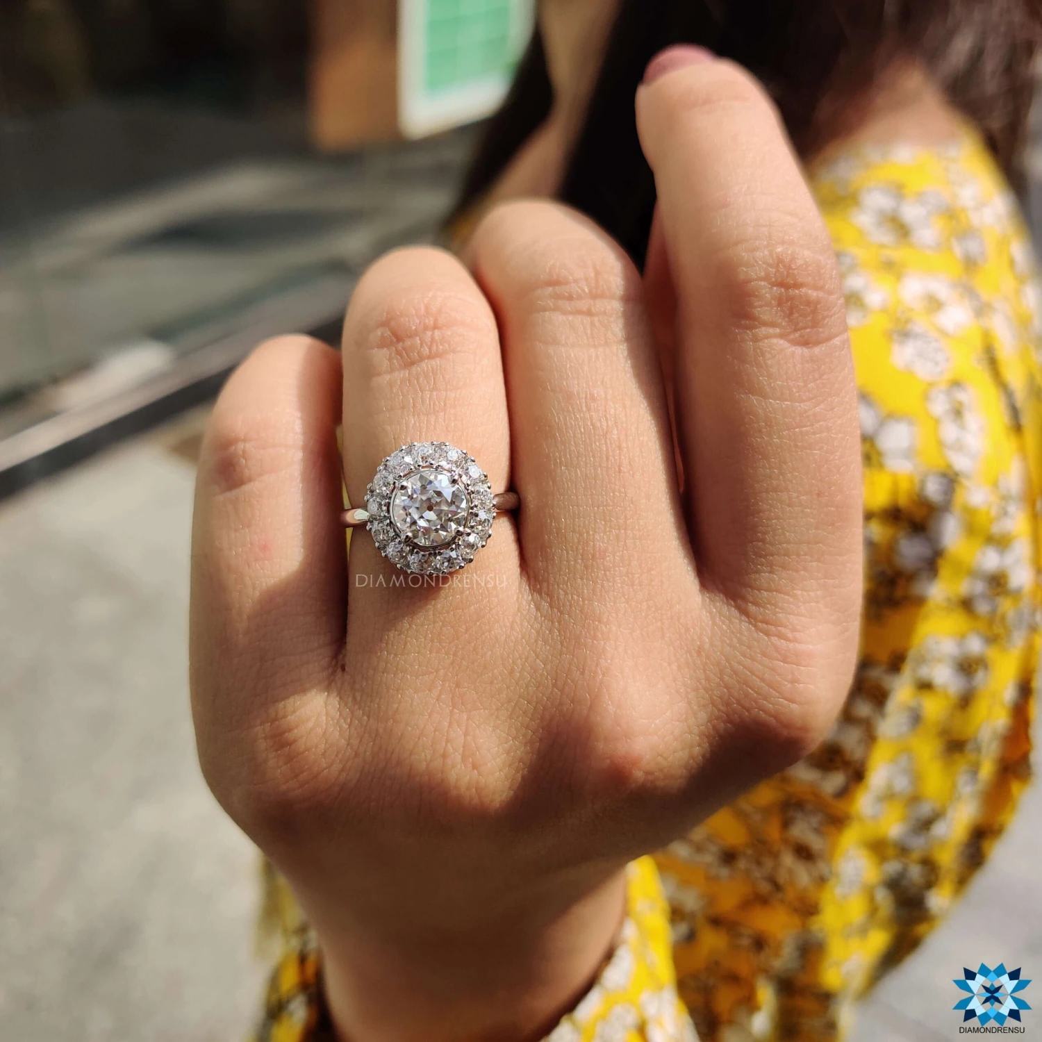 2.38 TW Round Old European Cut Dazzling Cluster Halo Engagement Ring - Image 2