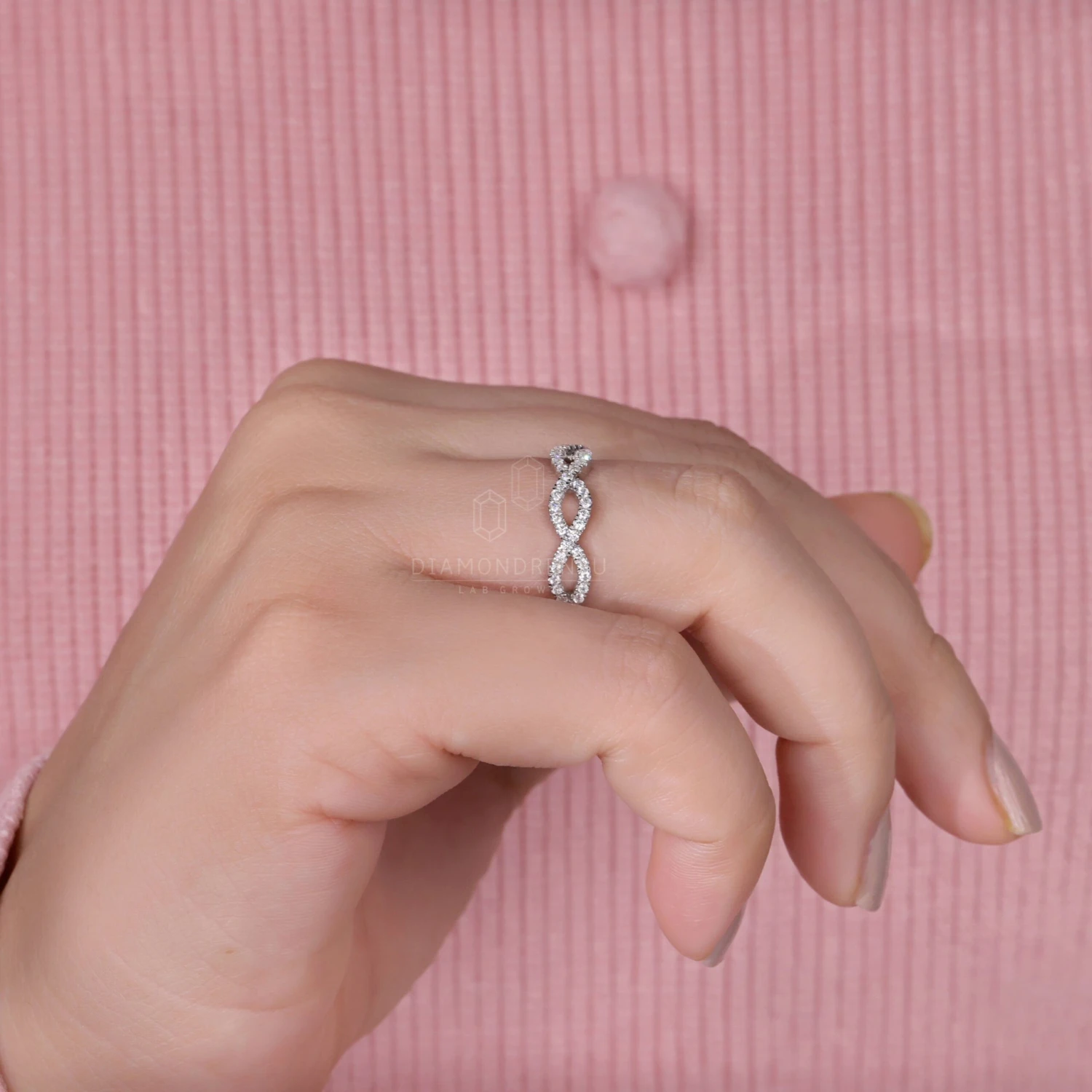 Celtic Style Round Brilliant Cut Lab Grown Diamond Wedding Band, Lab Diamond Cross Over Band - Image 6