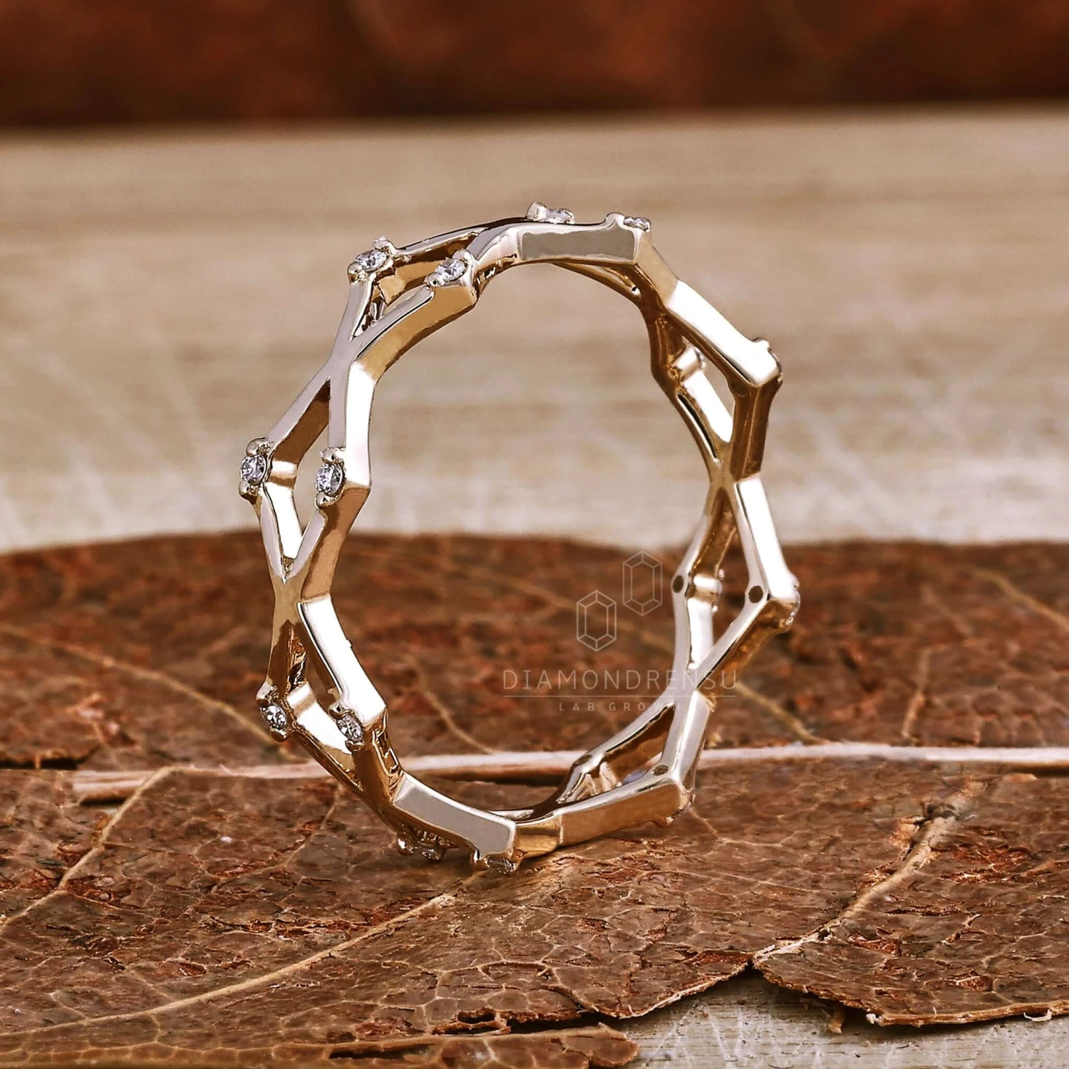 Round Lab Grown Diamond Wedding Band, Unique Designer Matching Band - Image 4