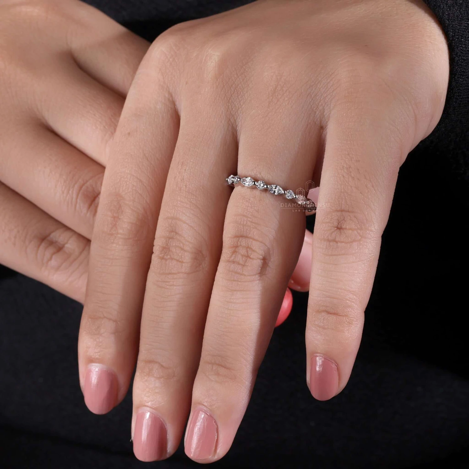 Marquise And Round Lab Grown Diamond Floating Bubble Wedding Band - Image 3