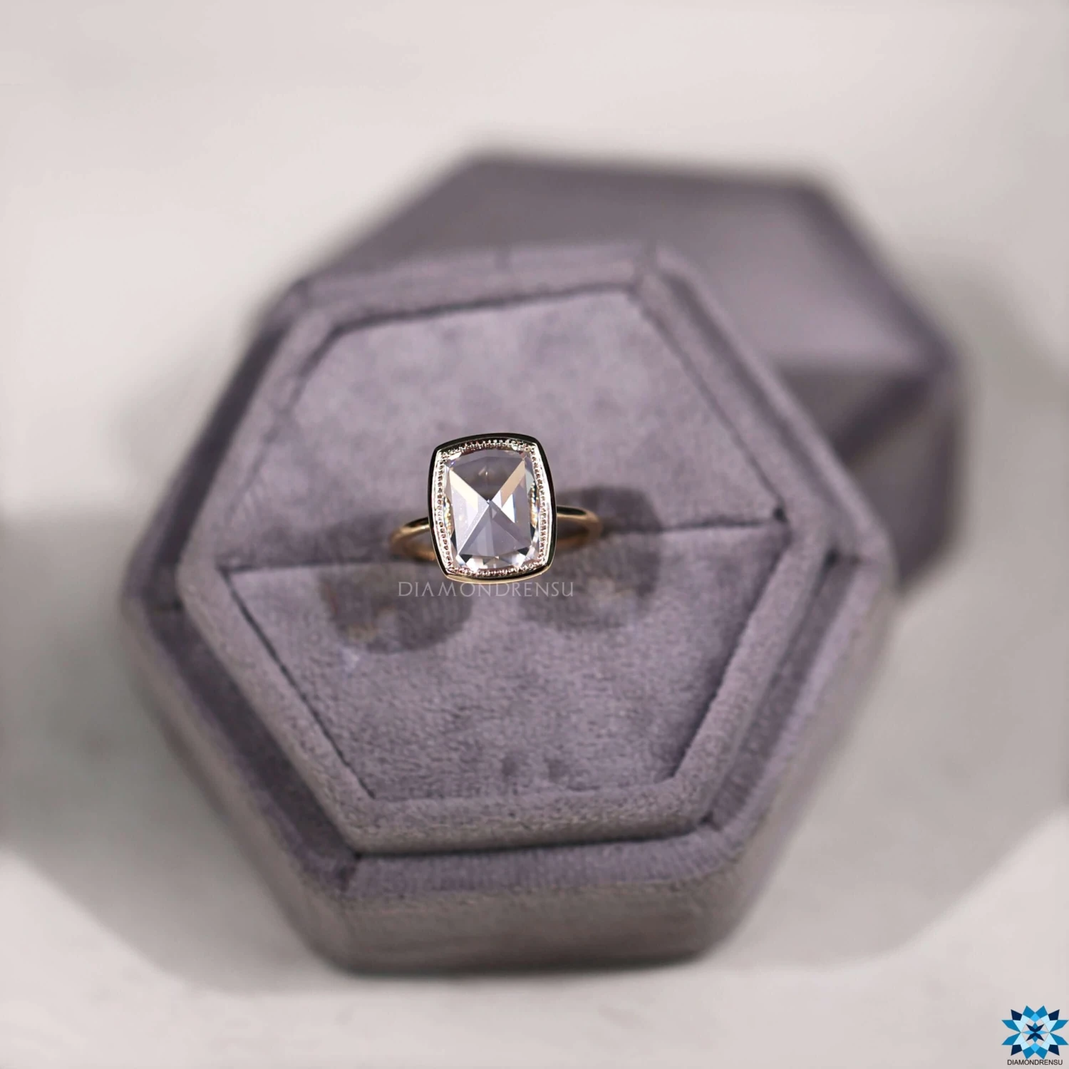 4.67 CT Cushion Rose Cut Milgrain Bezel Set Unique Open Gallery Simple Solitaire Moissanite Engagement Ring - Image 4