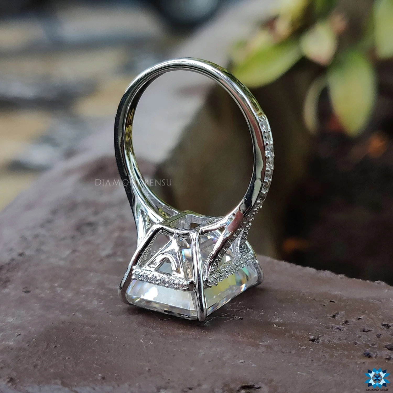 11.60 TCW Emerald Cut Classic Split Shank Moissanite Engagement Ring - Image 3