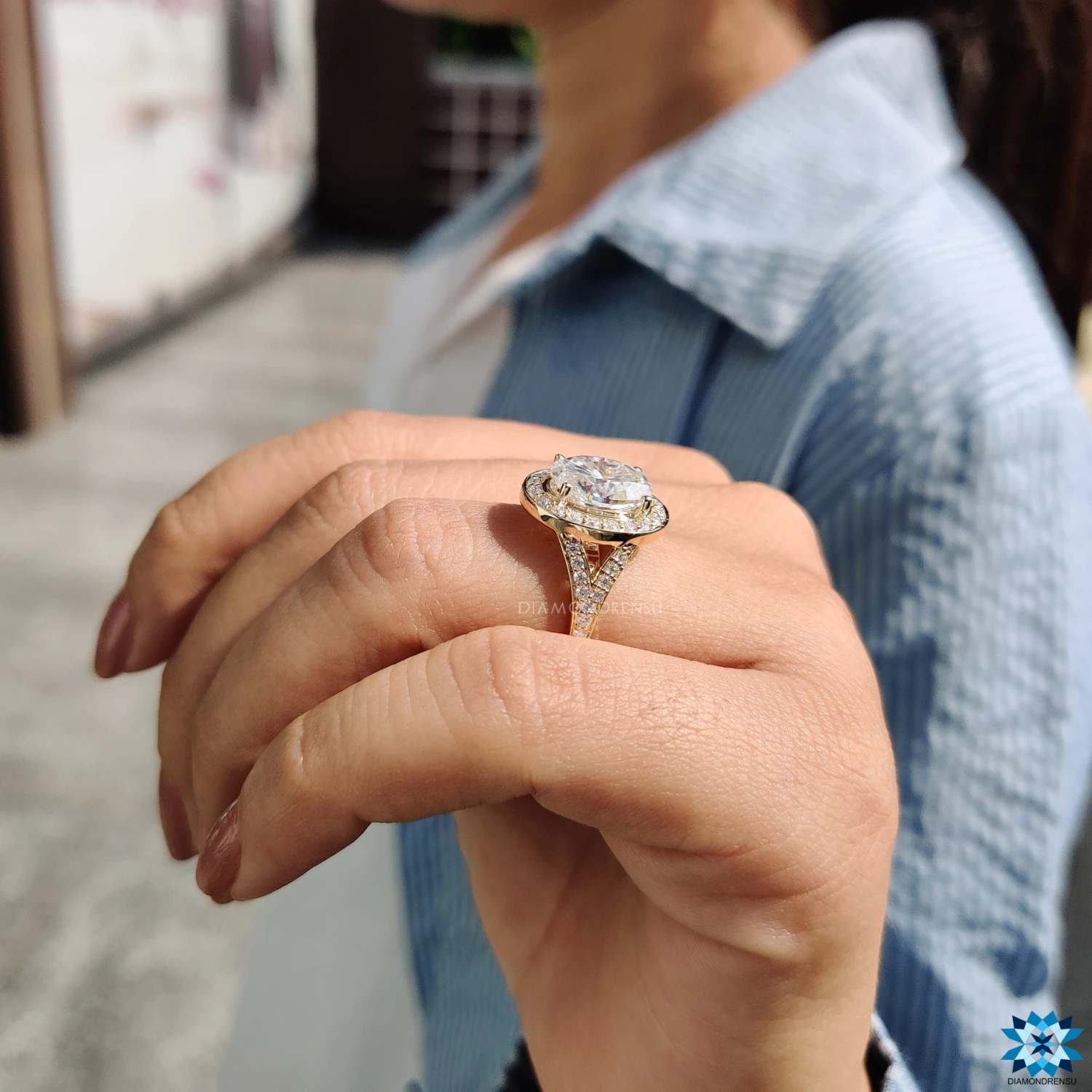 Beautiful Split Shank Halo Engagement Ring, 3.29 CT Oval Engagement Ring, Handmade Ring - Image 8