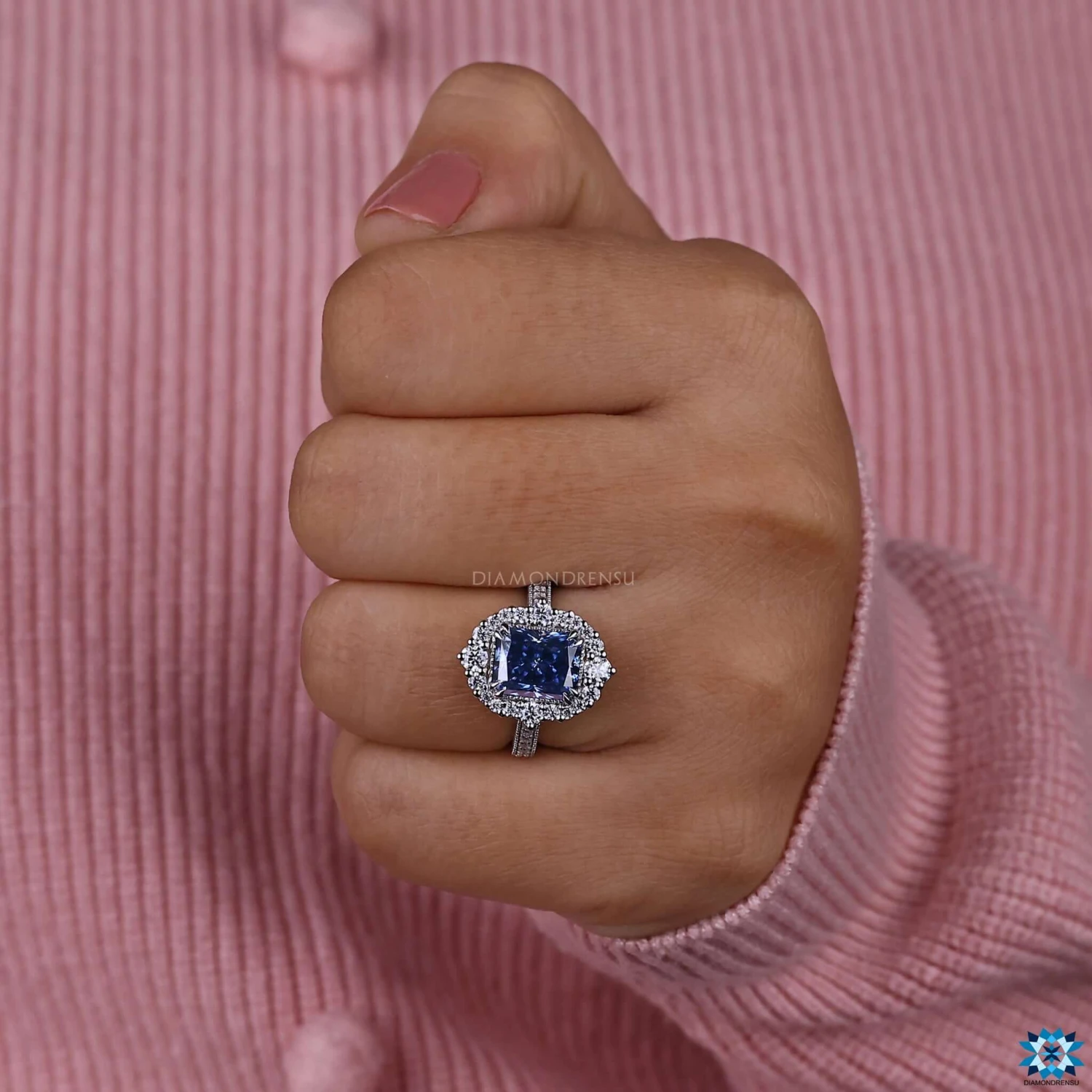 Antique Vintage Ring, 2.81 CT Radiant Electric Blue Moissanite Ring - Image 2