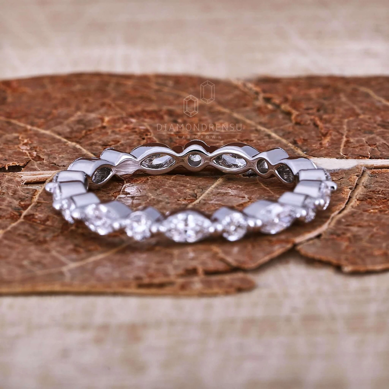 Marquise And Round Lab Grown Diamond Floating Bubble Wedding Band - Image 6