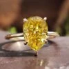 Canary Yellow Moissanite Solitaire Ring, 2.23 CT Pear Cut Moissanite Engagement Ring, Gift For Her