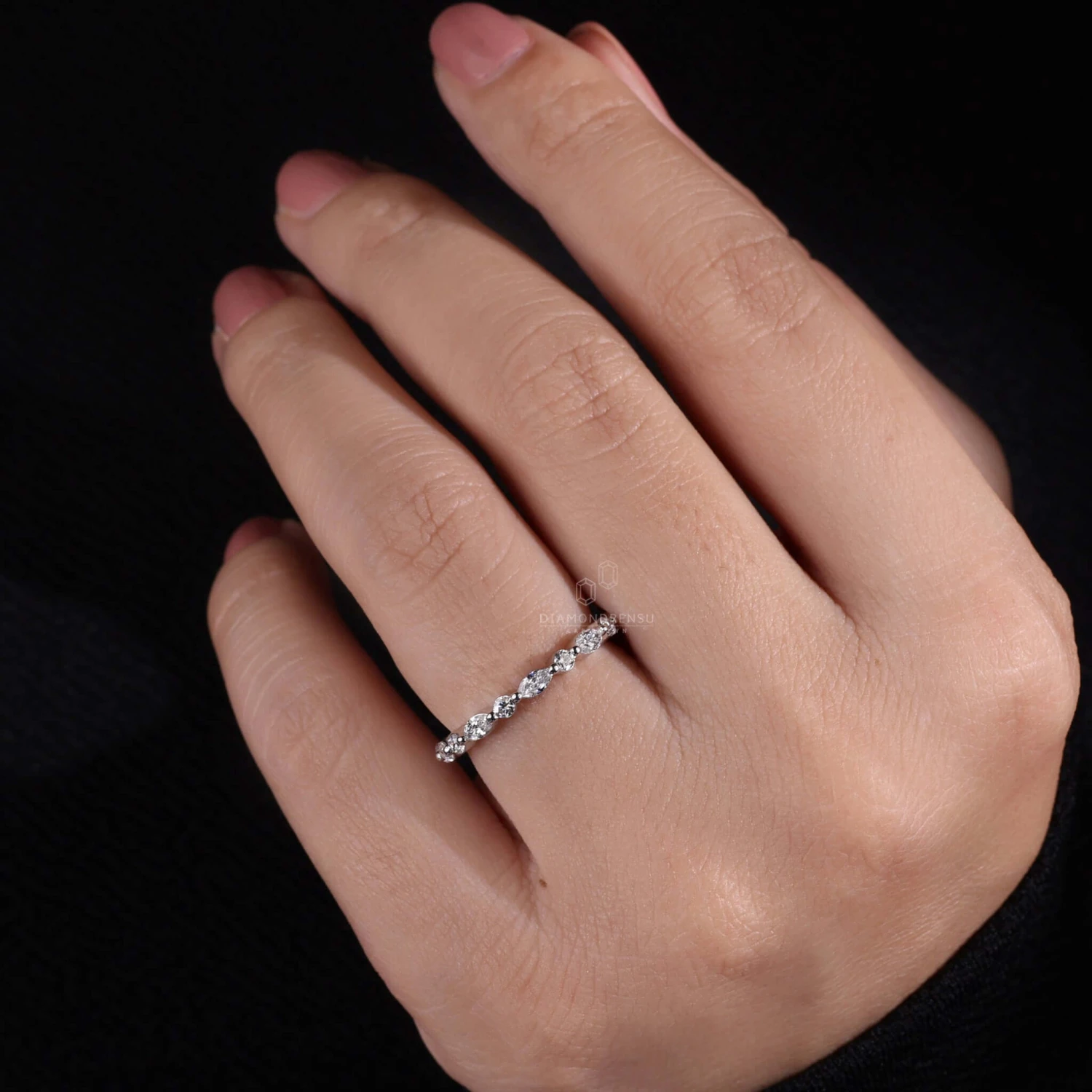 Marquise And Round Lab Grown Diamond Floating Bubble Wedding Band - Image 7