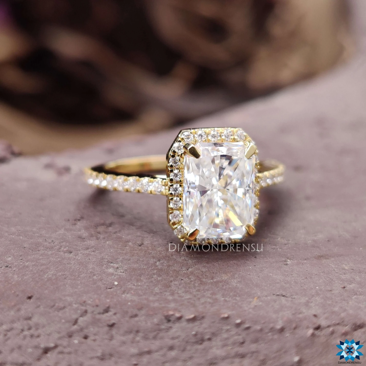 1.82 CT Radiant Petite Pave Halo And Hidden Halo Moissanite Engagement Ring - Image 2