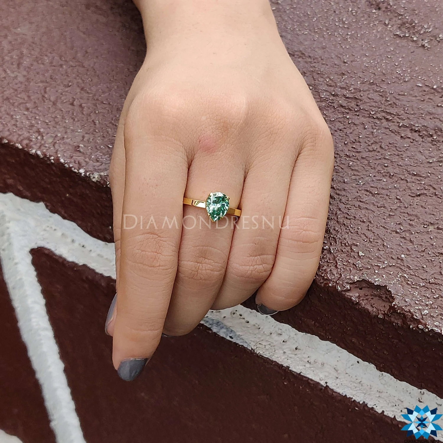 Dark Green Pear Cut Moissanite Solitaire Ring, 1.57 CT Moissanite Engagement Ring, Anniversary Gift Ring - Image 2