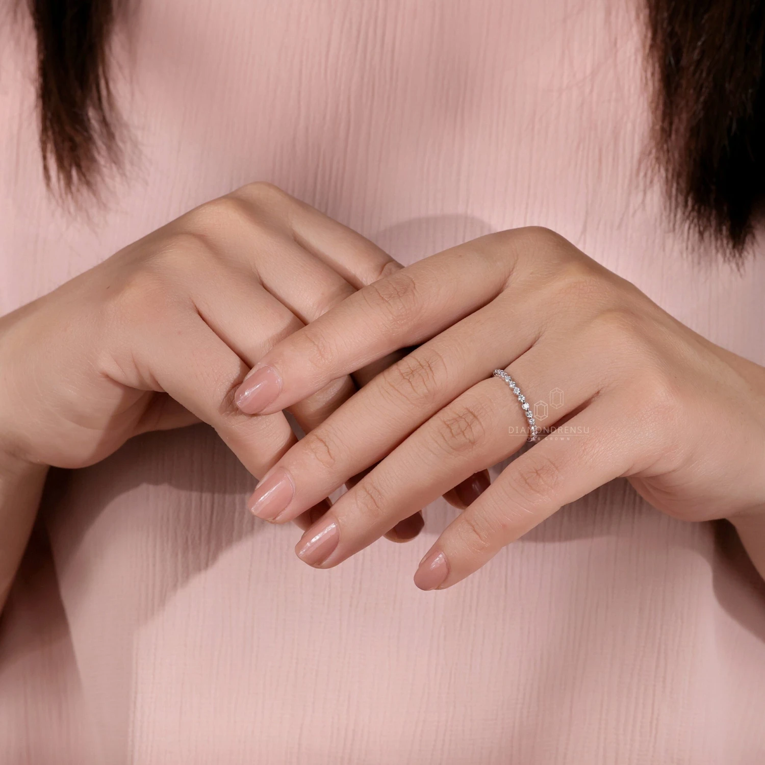 Floating Bubble Half Eternity Wedding Band, 1.50 MM Round Brilliant Cut Lab Created Diamond Band, Matching Band For Engagement Ring - Image 9