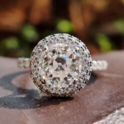 1.84 CT Round Old European Cut Moissanite Halo Engagement Ring