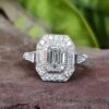 Unique 1.53 TCW Emerald Cut Antique Vintage Moissanite Engagement Ring