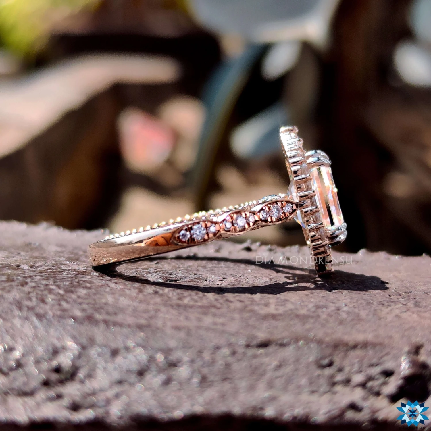 Vintage Inspired 3.94 TCW Emerald Cut Unique Moissanite Engagement Ring - Image 3