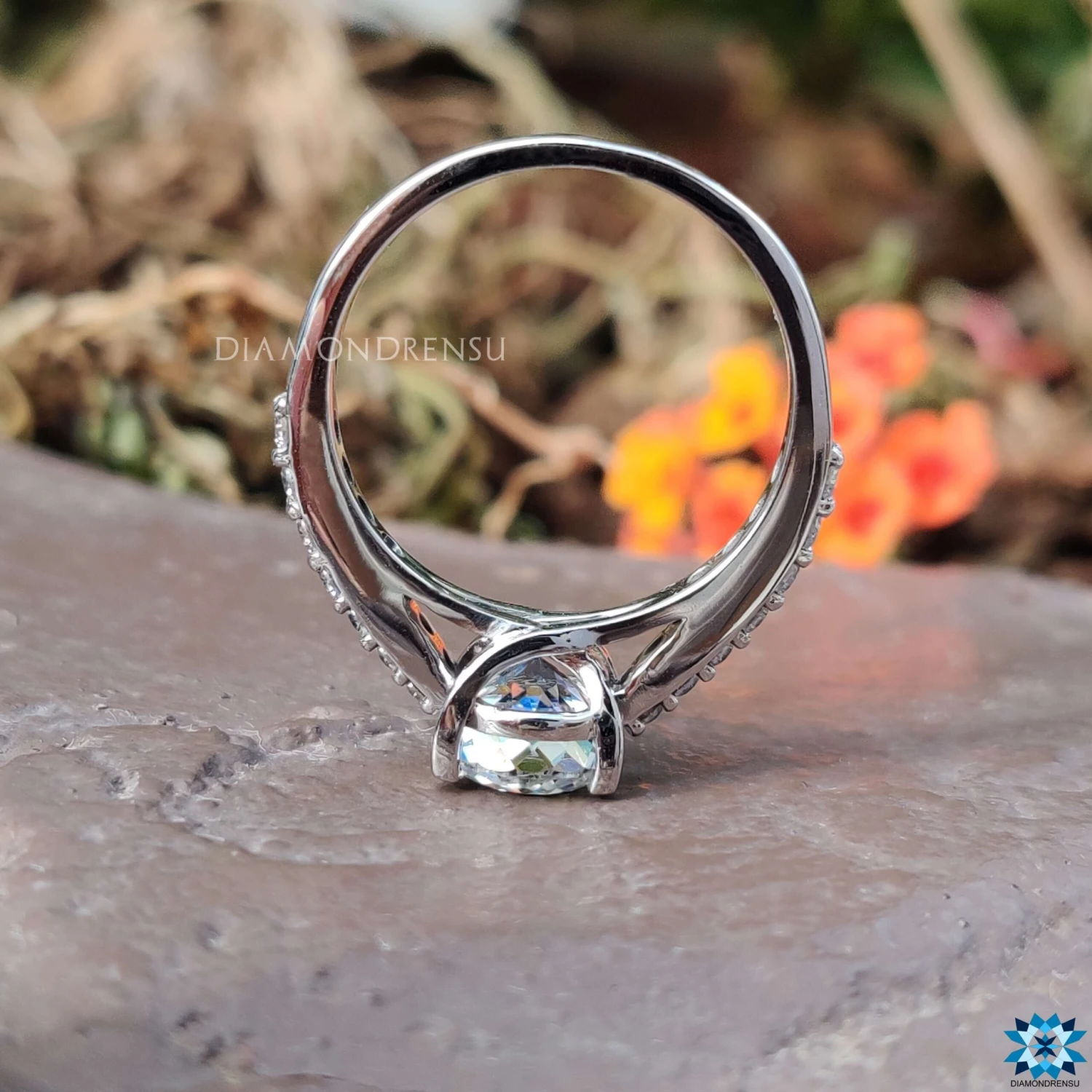 2.34 TCW Portuguese Cut Trellis Pave Set Moissanite Engagement Ring - Image 5