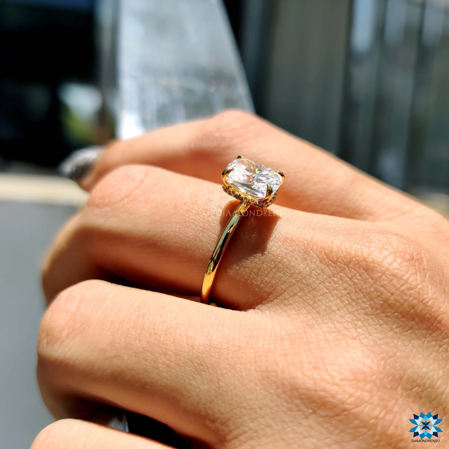 2.03 TCW Elongated Cushion Cut Hidden Halo Moissanite Engagement Ring - Image 8