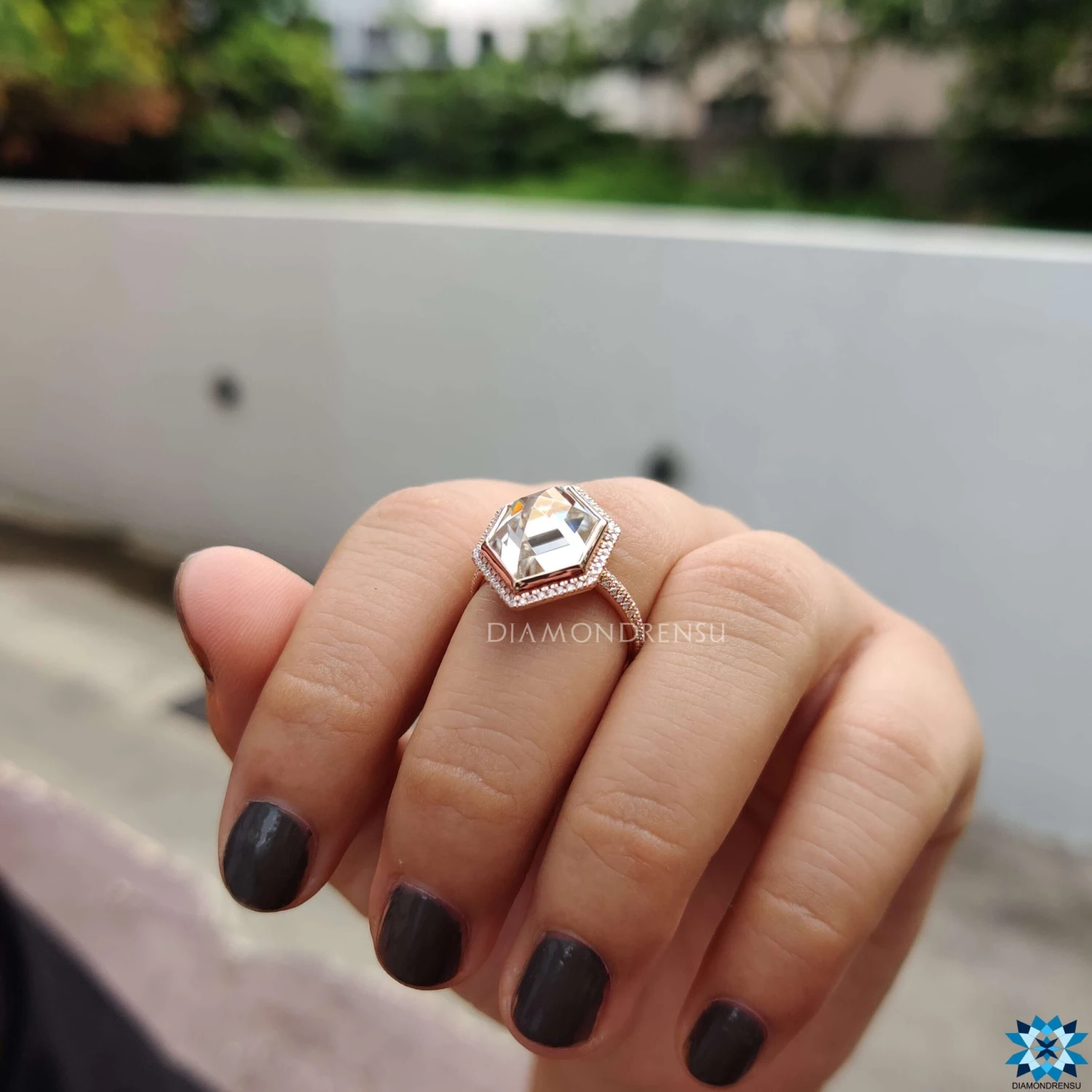 5.33 TCW Hexagon Rose Cut Dazzling Micro Pave Halo Engagement Ring - Image 6