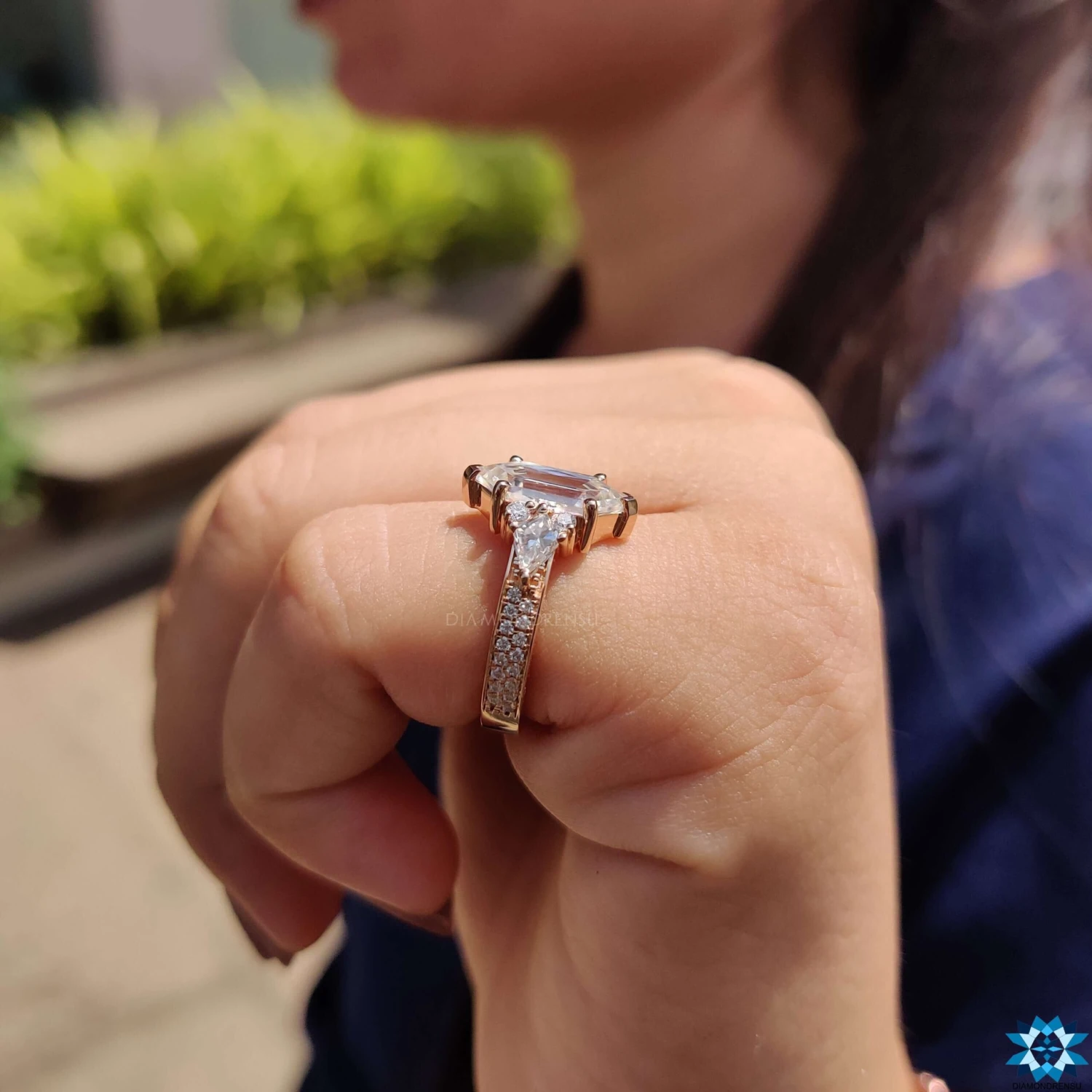 Dual Row Pave Set Vintage Inspired 2.66 TW Hexagon Criss Cut Unique Moissanite Engagement Ring - Image 7