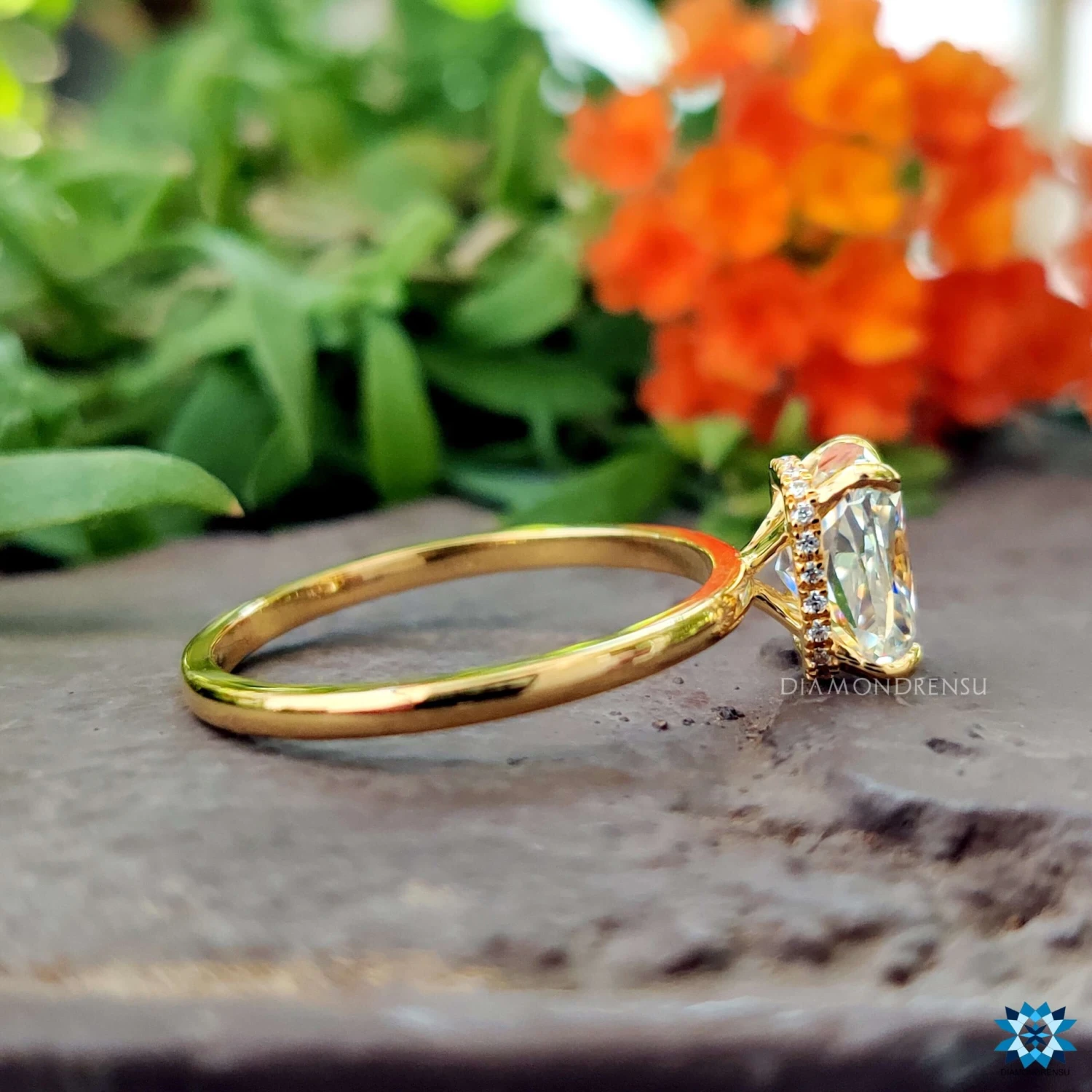 2.03 TCW Elongated Cushion Cut Hidden Halo Moissanite Engagement Ring - Image 5