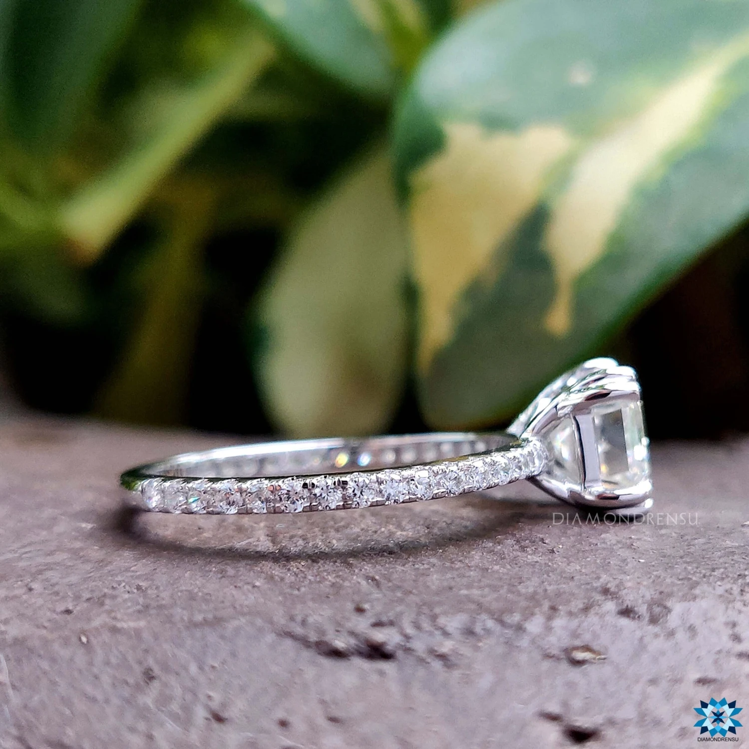 2.30 TCW Emerald Cut East To West Moissanite Engagement Ring, Pave Setting Anniversary Gift Ring - Image 3