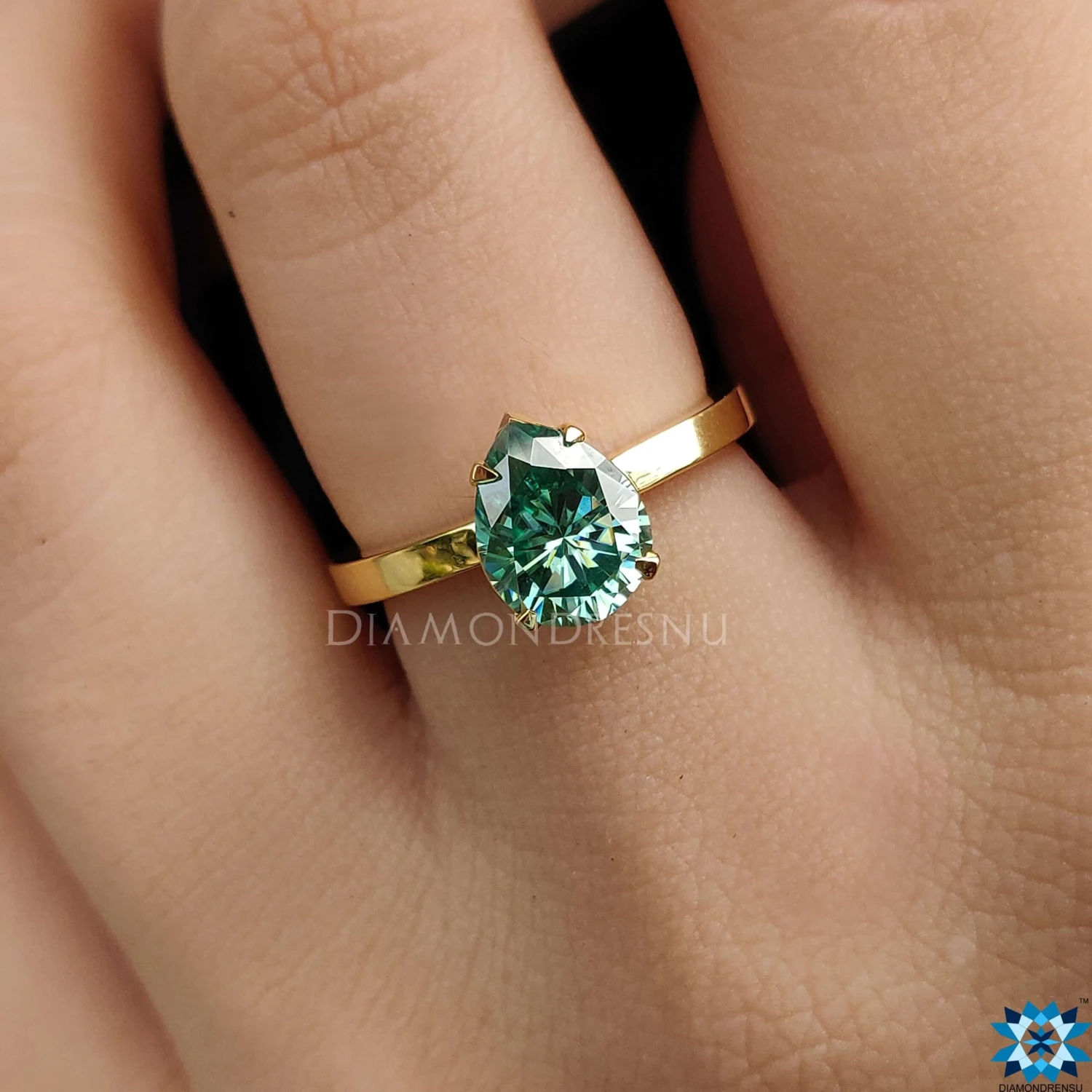 Dark Green Pear Cut Moissanite Solitaire Ring, 1.57 CT Moissanite Engagement Ring, Anniversary Gift Ring - Image 4