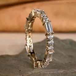 Baguette And Round Cut EF/VVS Lab Created Diamond Wedding Band, Full Eternity Wedding Ring, Stackable Matching Band