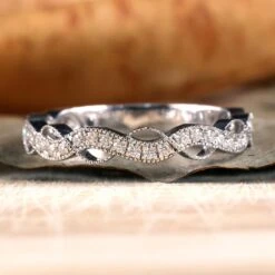 1.20 MM Round Lab Grown Diamonds Band, Wave Design Vintage Wedding Band