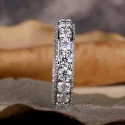 3.0 MM Round Lab Grown Diamond Wedding Band - Three Side Pave