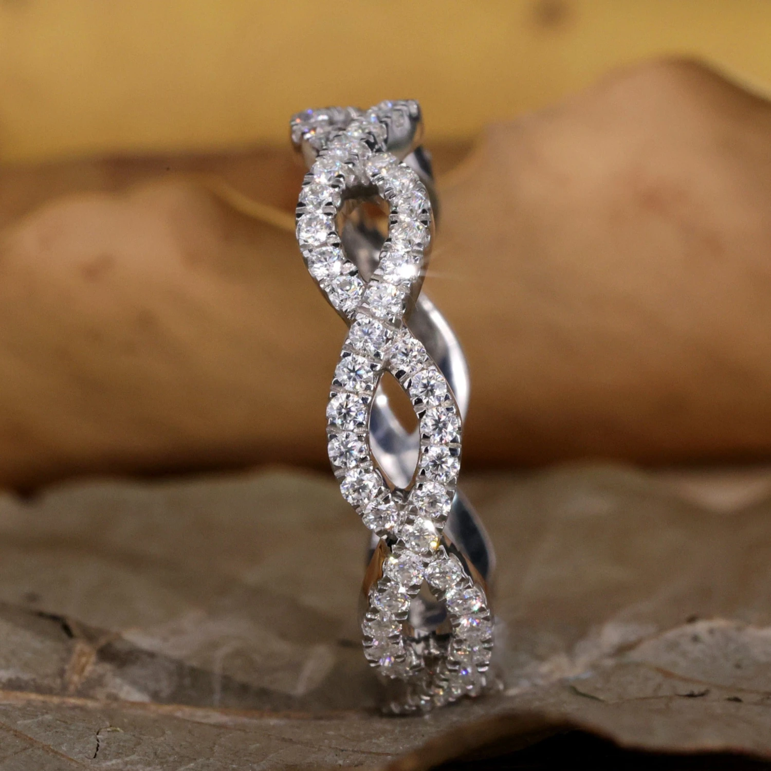 Celtic Style Round Brilliant Cut Lab Grown Diamond Wedding Band, Lab Diamond Cross Over Band