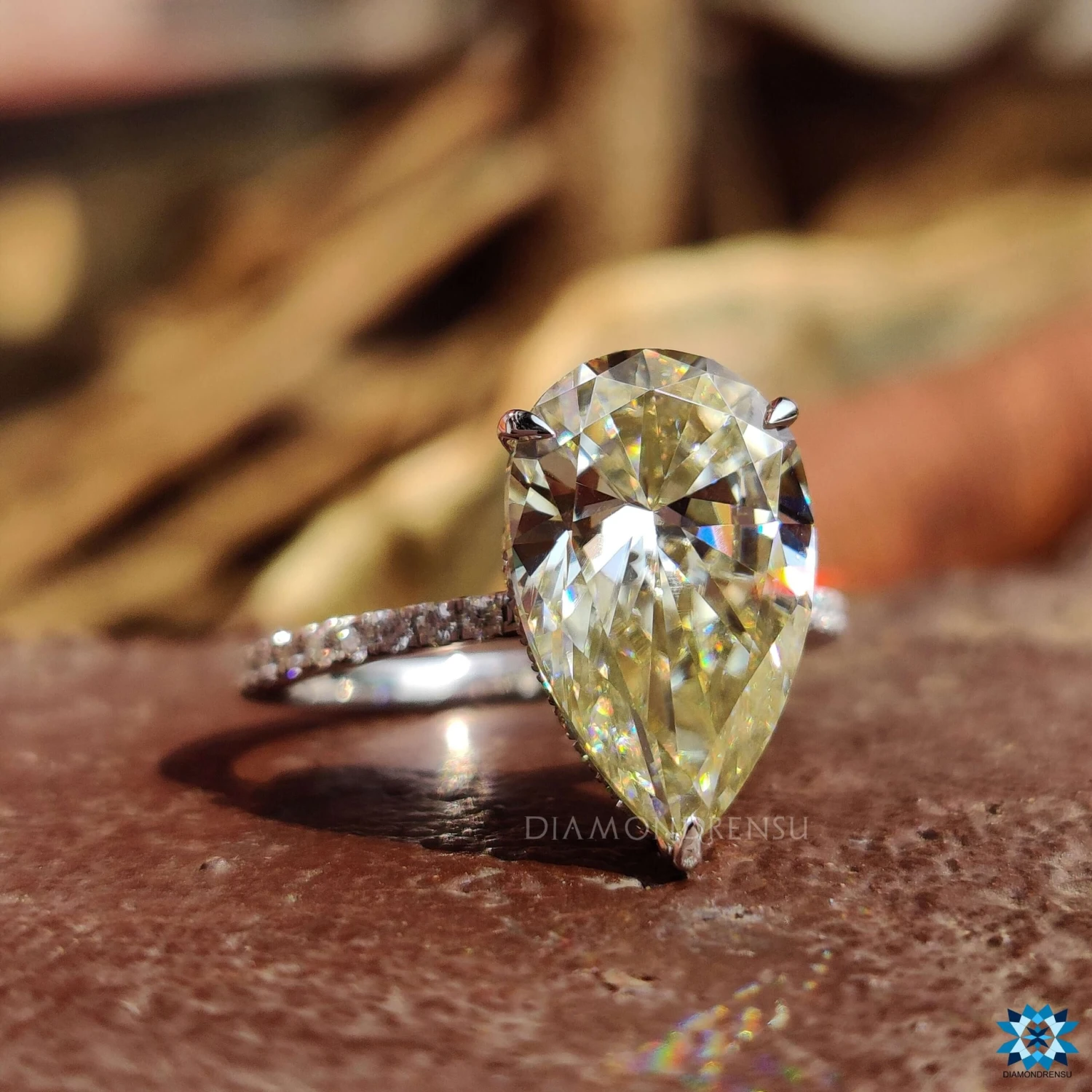 Unique 5.16 TCW Pear Cut Hidden Halo Pave Set Moissanite Engagement Ring - Image 4