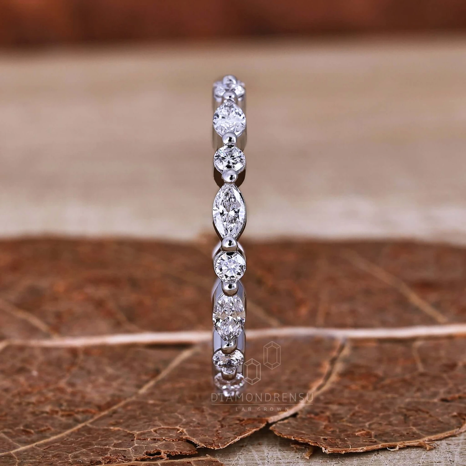 Marquise And Round Lab Grown Diamond Floating Bubble Wedding Band - Image 4