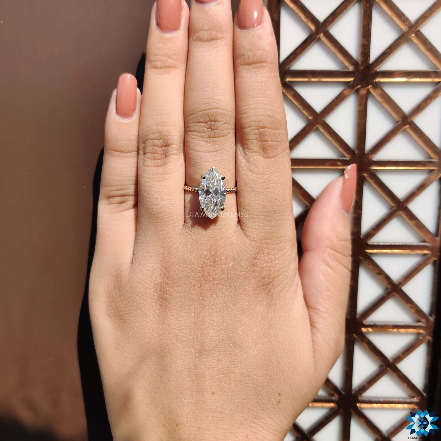 3.92 TCW Marquise Moissanite Twisted Hidden Halo Engagement Ring - Image 2