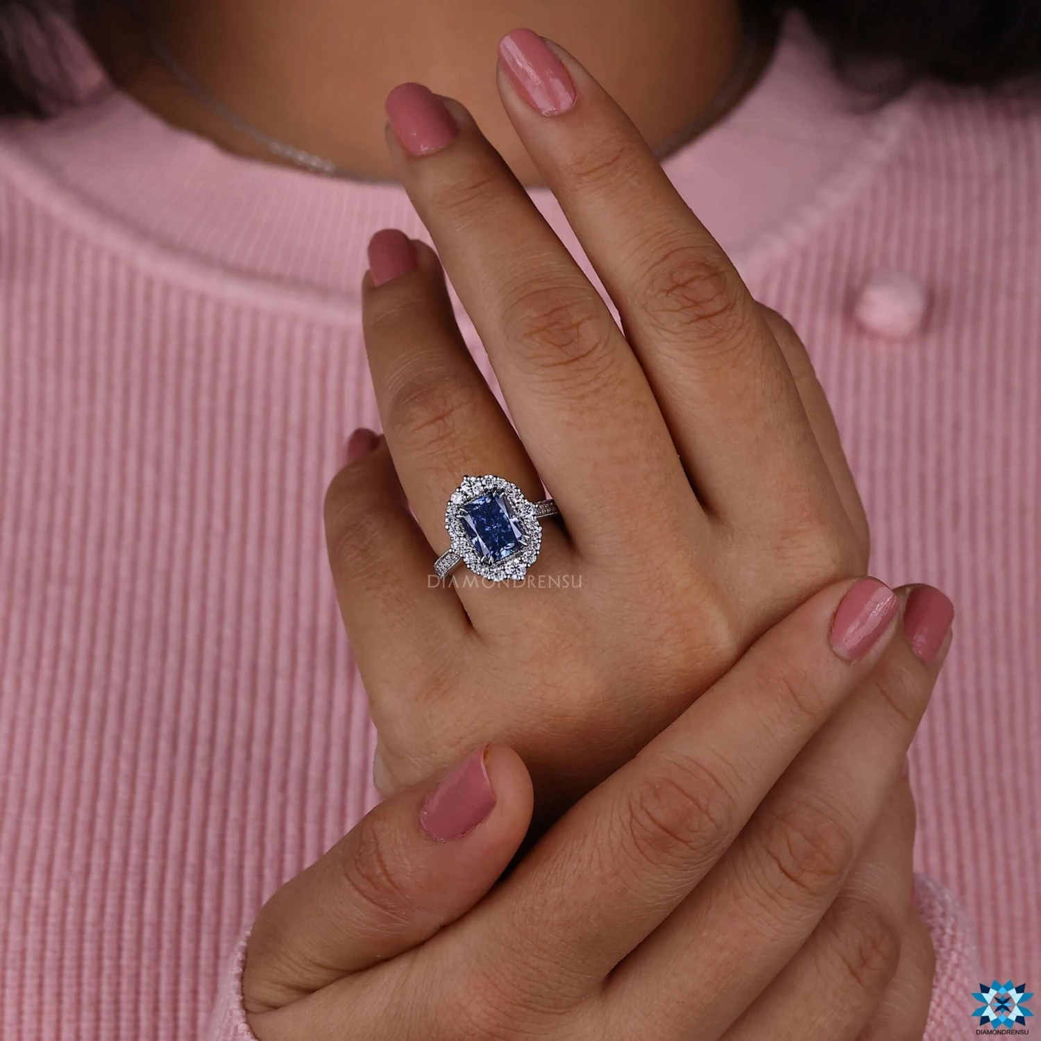 Antique Vintage Ring, 2.81 CT Radiant Electric Blue Moissanite Ring - Image 4