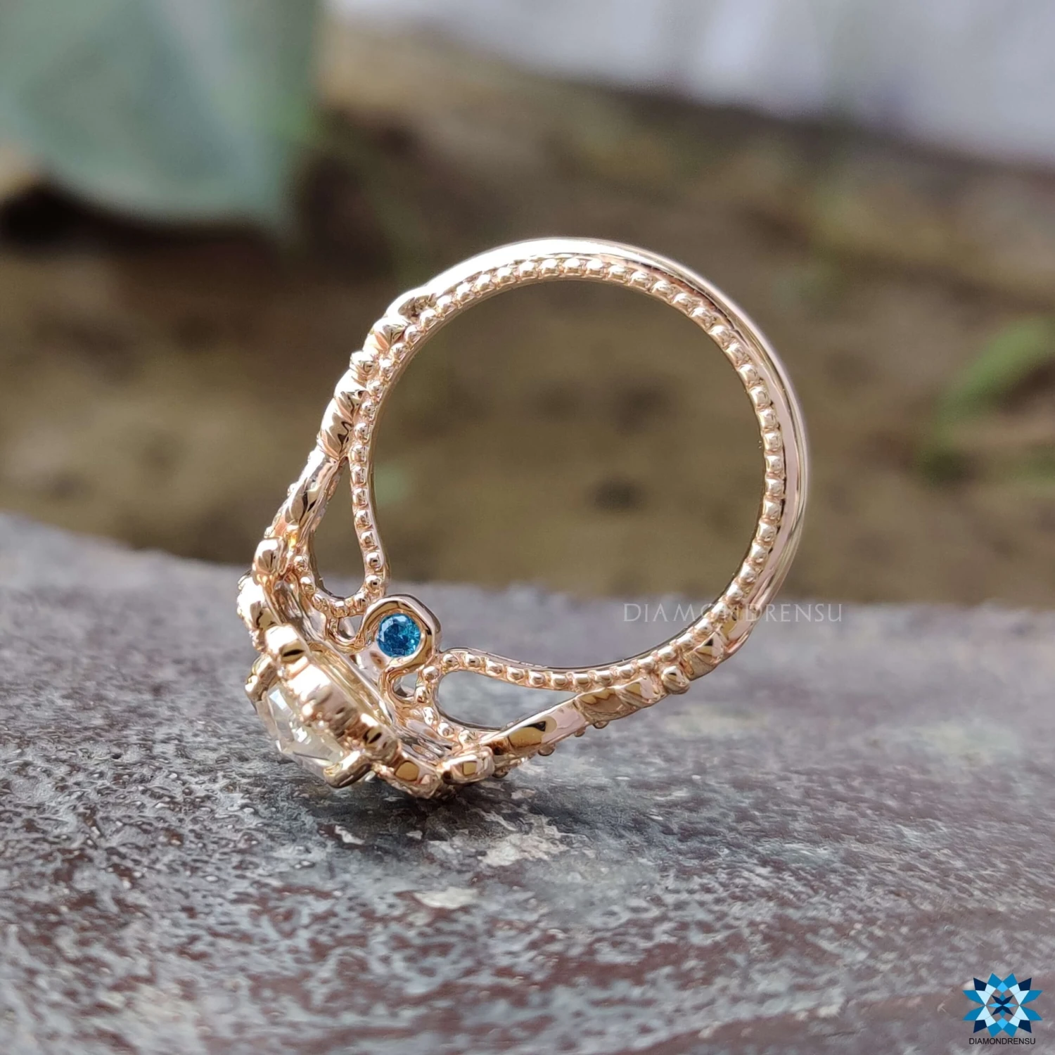 2.26 TW Oval Rose Cut Unique Vintage Style Unique Moissanite Engagement Ring - Image 3