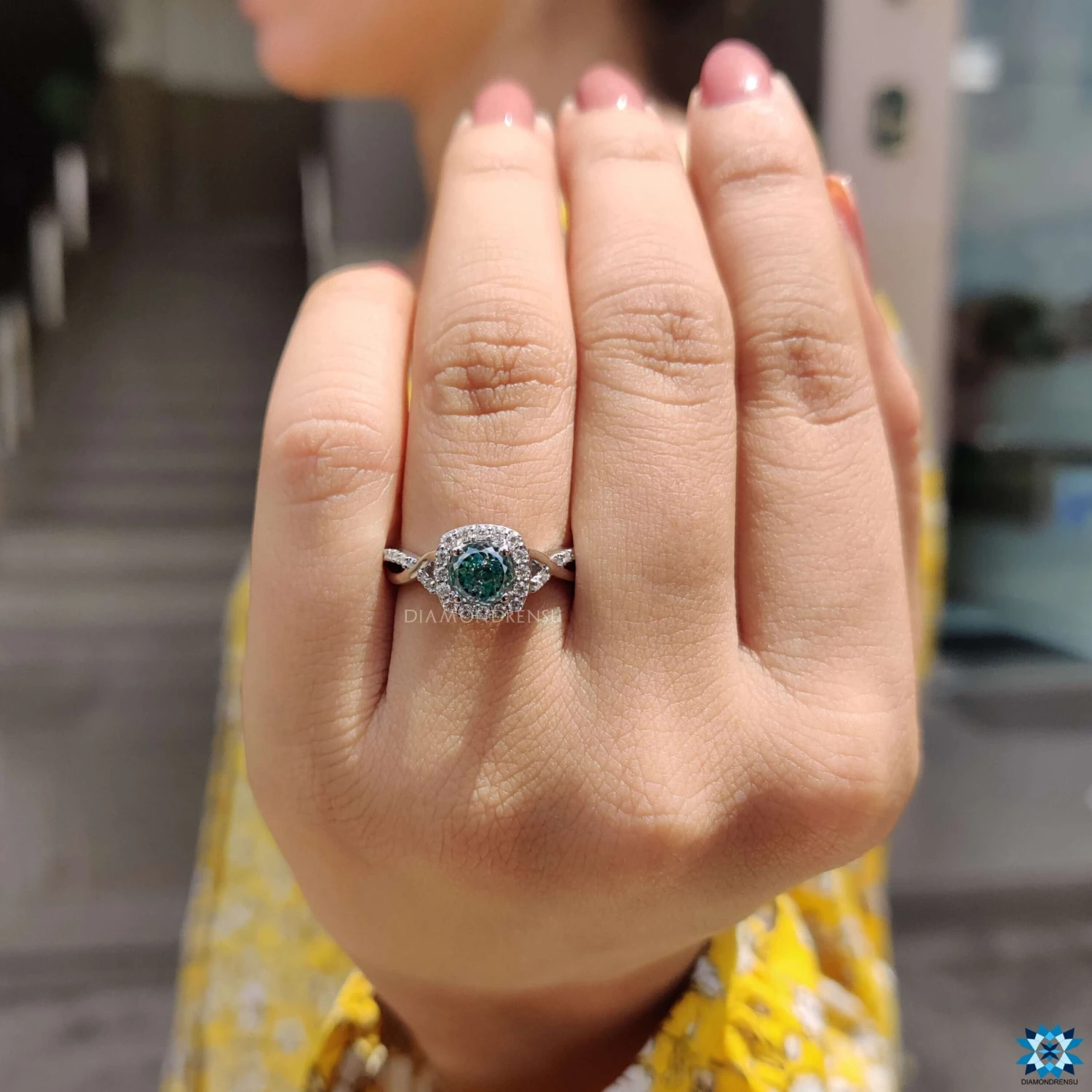 1.0 CT Portuguese Cut Twisted Pave Shank Cyan Blue Moissanite Ring - Image 8