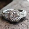 Antique Vintage 1.59 TCW Round Baguette Moissanite Engagement Ring