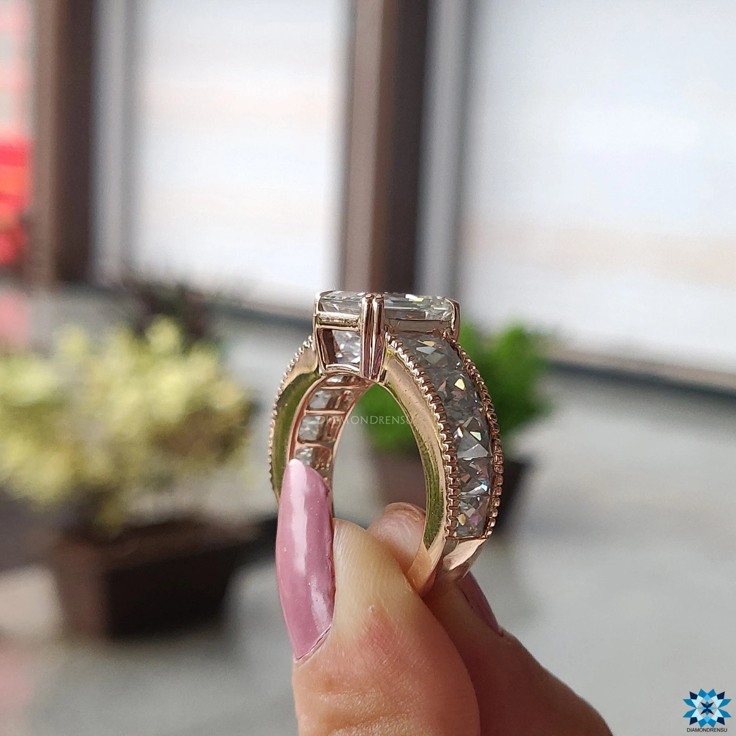 Vintage Ring - 7.17 CT Emerald French Cut Channel Set Moissanite Ring - Image 2