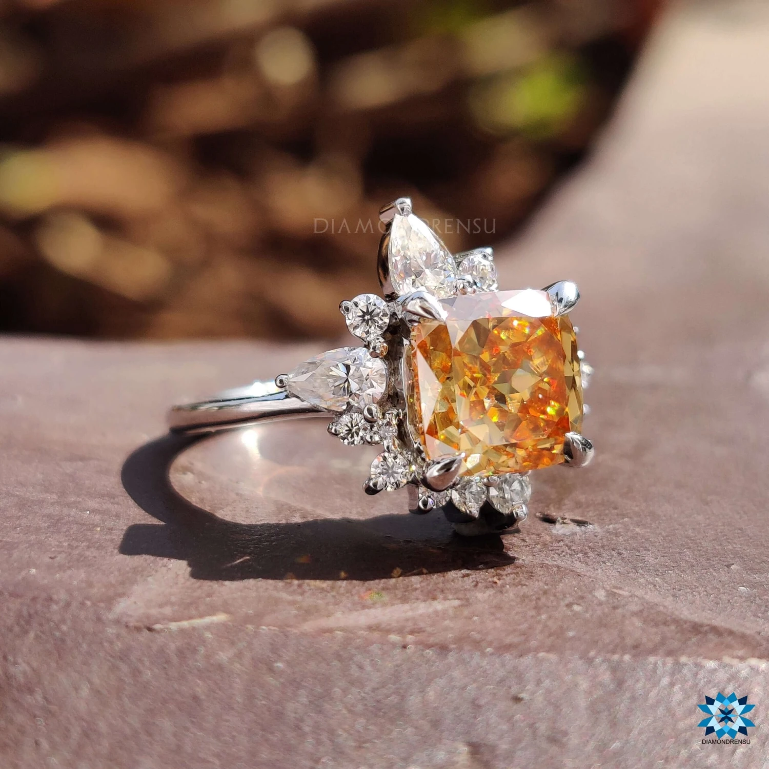 Vintage Style Engagement Ring, 2.3 TW Orange Cushion Rensu Cut Anniversary Gift Ring - Image 4