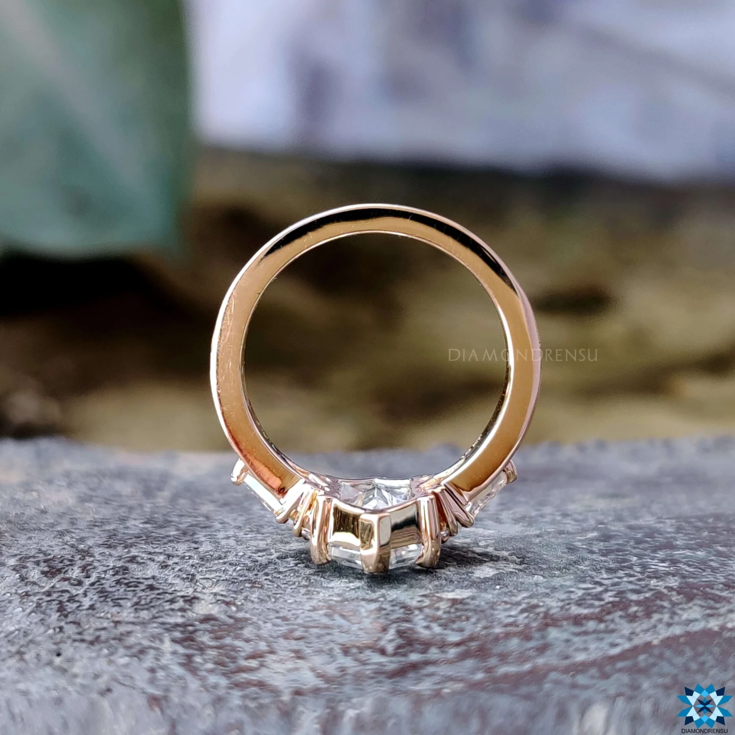 Dual Row Pave Set Vintage Inspired 2.66 TW Hexagon Criss Cut Unique Moissanite Engagement Ring - Image 5