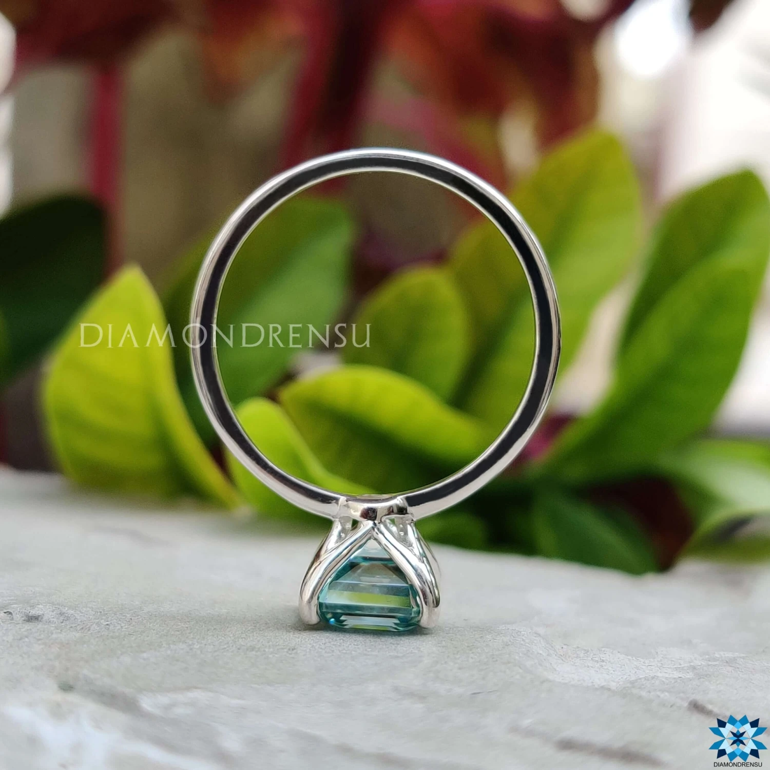 2.21 CT Asscher Step Cut Cyan Blue Moissanite Solitaire Wedding Ring - Image 6