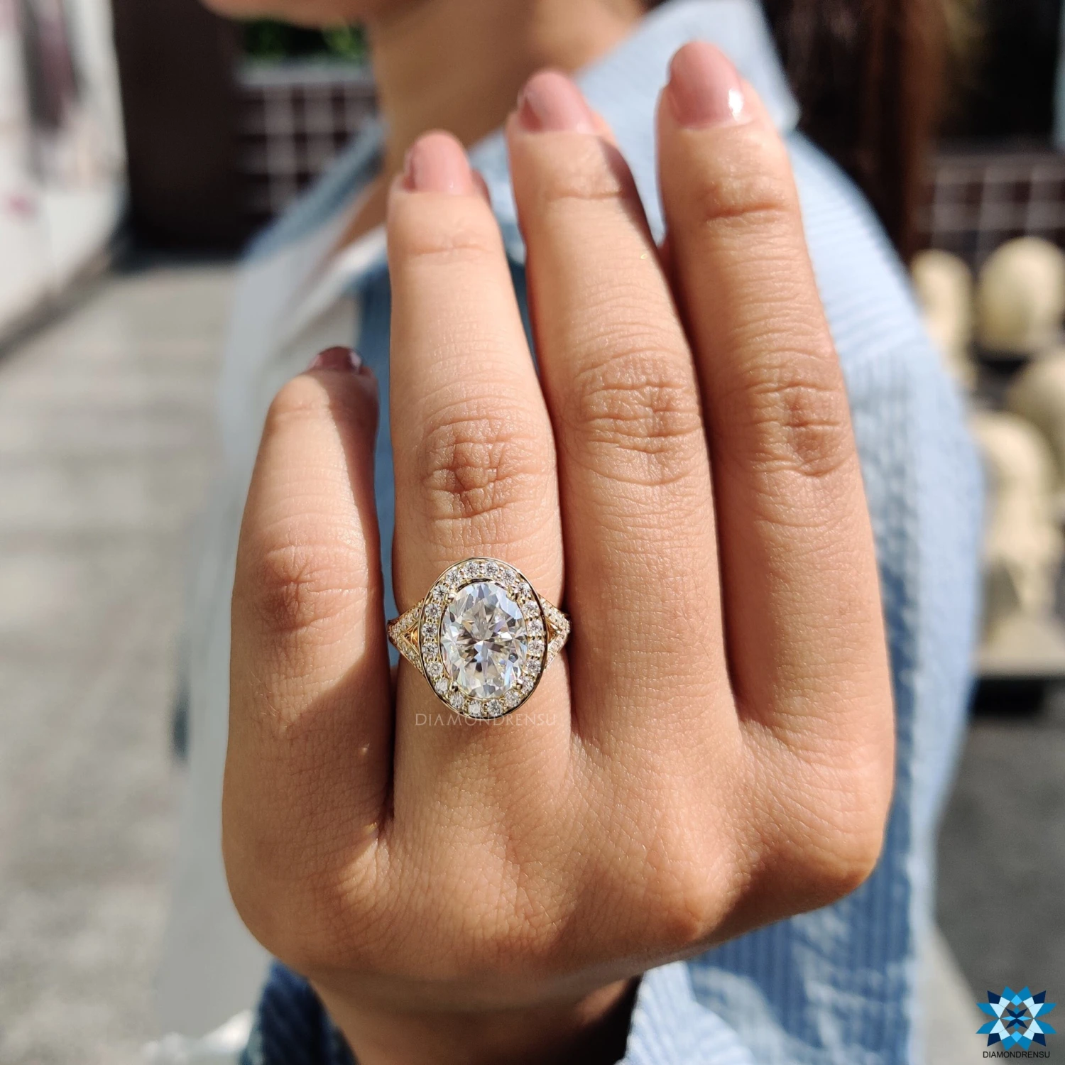 Beautiful Split Shank Halo Engagement Ring, 3.29 CT Oval Engagement Ring, Handmade Ring - Image 6